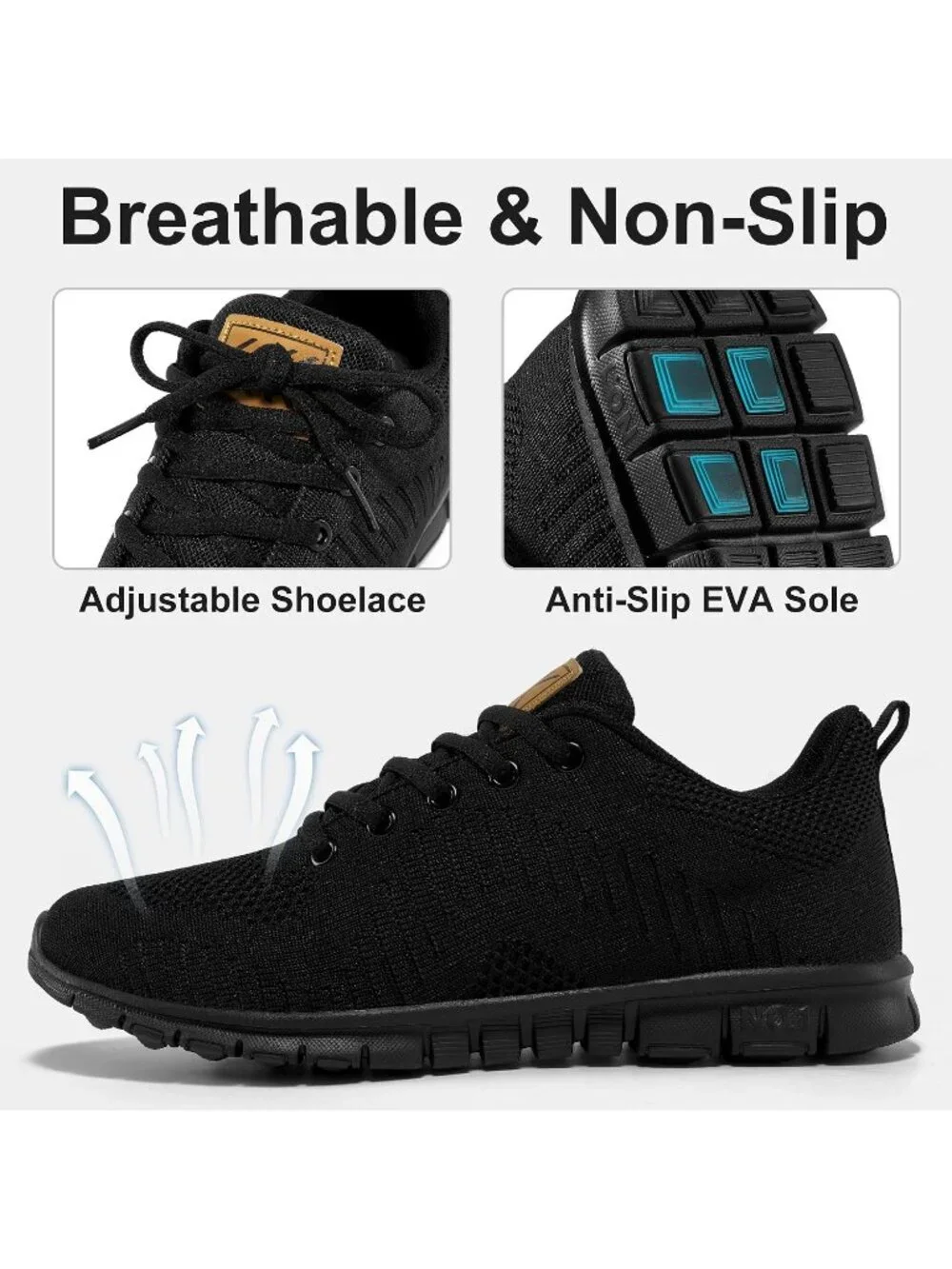 Women's All Black Lightweight Non Slip Comfortable Breathable Pull On Sneakers